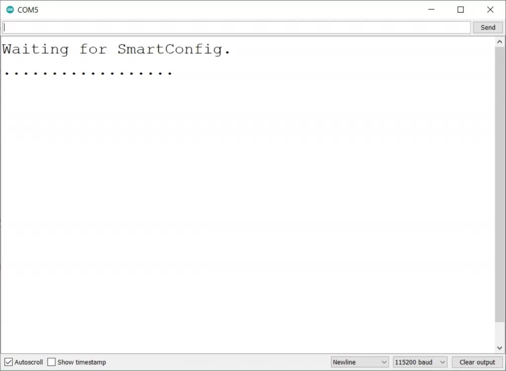 Arduino IDE serial monitor displays waiting for SamrtConfig configuration