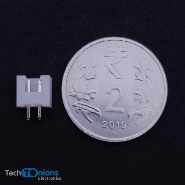2 Pin JST XH Connector male- 2.5mm Top Entry Header for scale with 2 rupees coin top view
