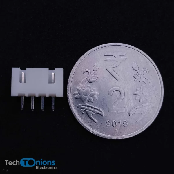 4 Pin JST XH Connector male- 2.5mm Top Entry Header for scale with 2 rupees coin from top view