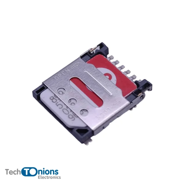 Micro SIM Card Socket – 6 pin – Flip Open – Metal Hinge with SIM card flipped closed