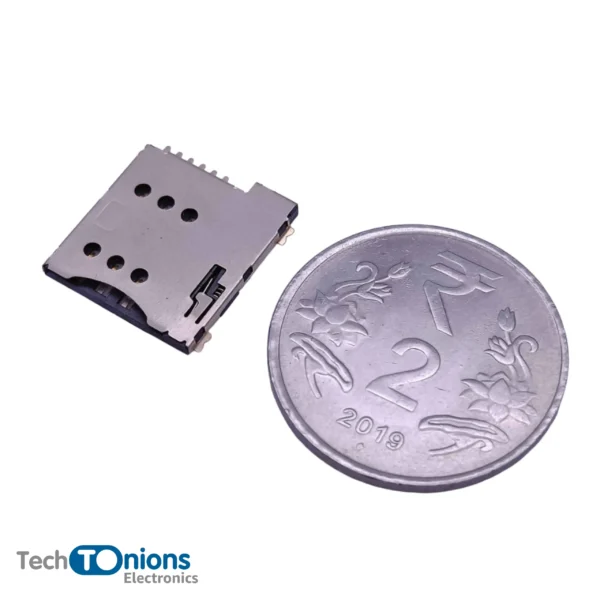 Micro SIM Card Socket – 6 pins – Spring Loaded Push type for scale with 2 rupees coin