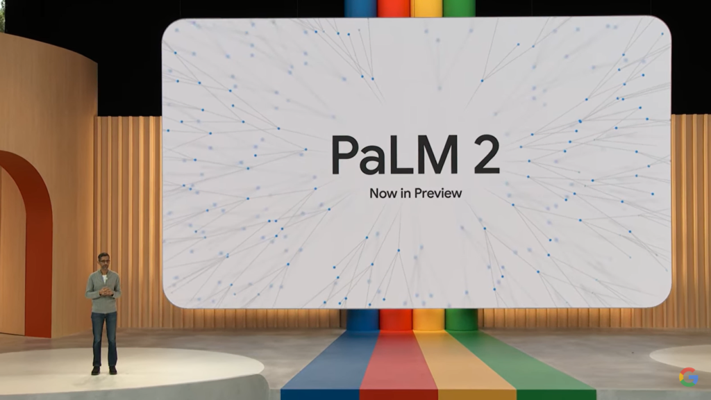 Google I/O event 2023 members presenting Features of PaLM 2